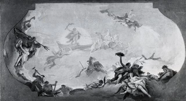 Apollo sul carro del Sole, Nettuno e Anfitrite, Vulcano e Cerere